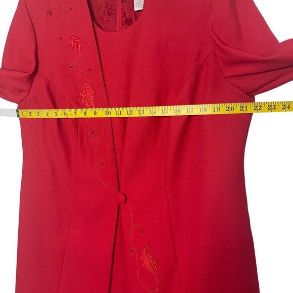 Studio I Vintage Women's 14W Jacket Dress Red / Red Embroidered, Beads - Picture 11 of 14